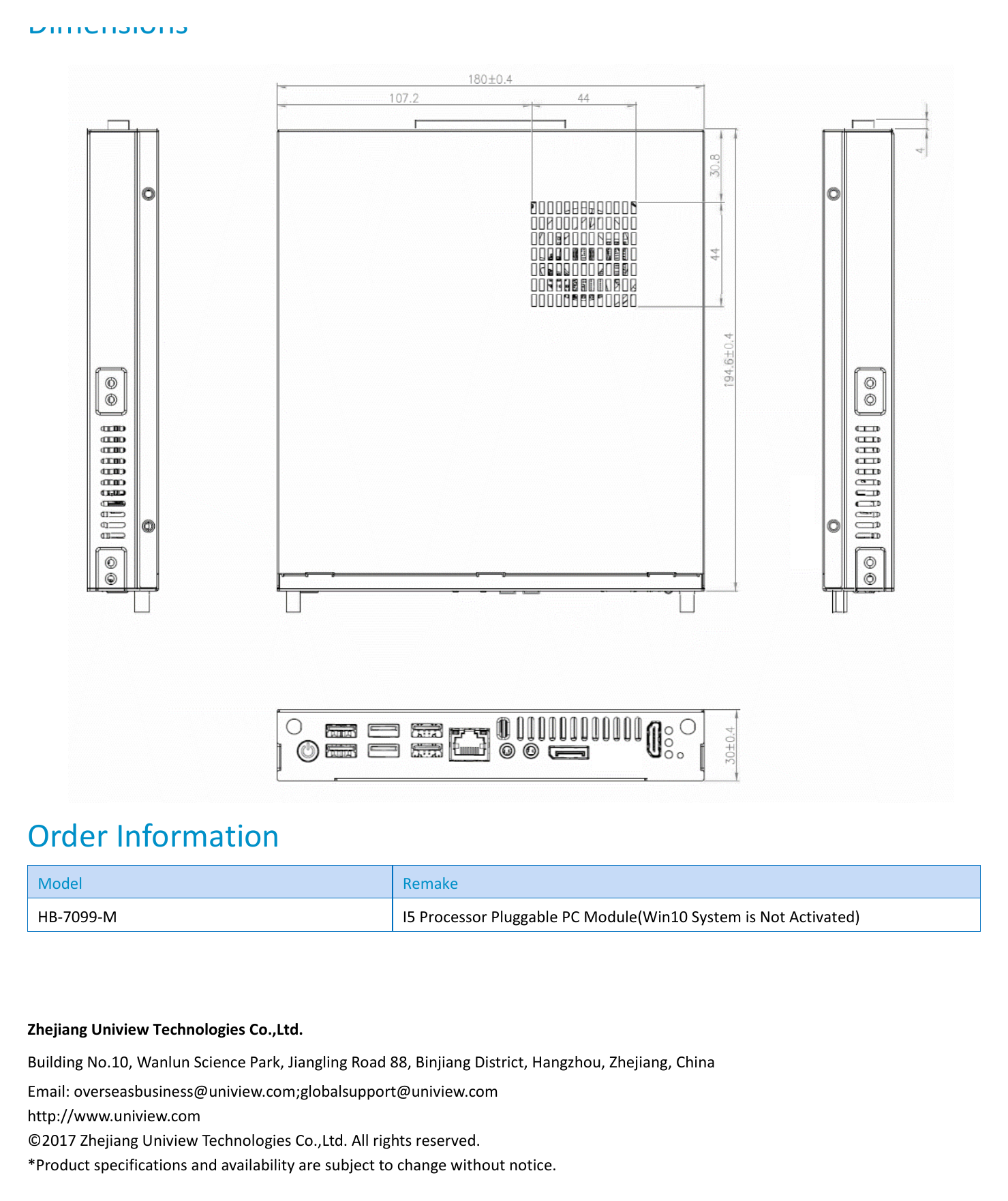 UNV-HB-7099-M-PLUGGABLE-PC-MODULE 外形尺寸圖 詳見圖示｜Unit: mm