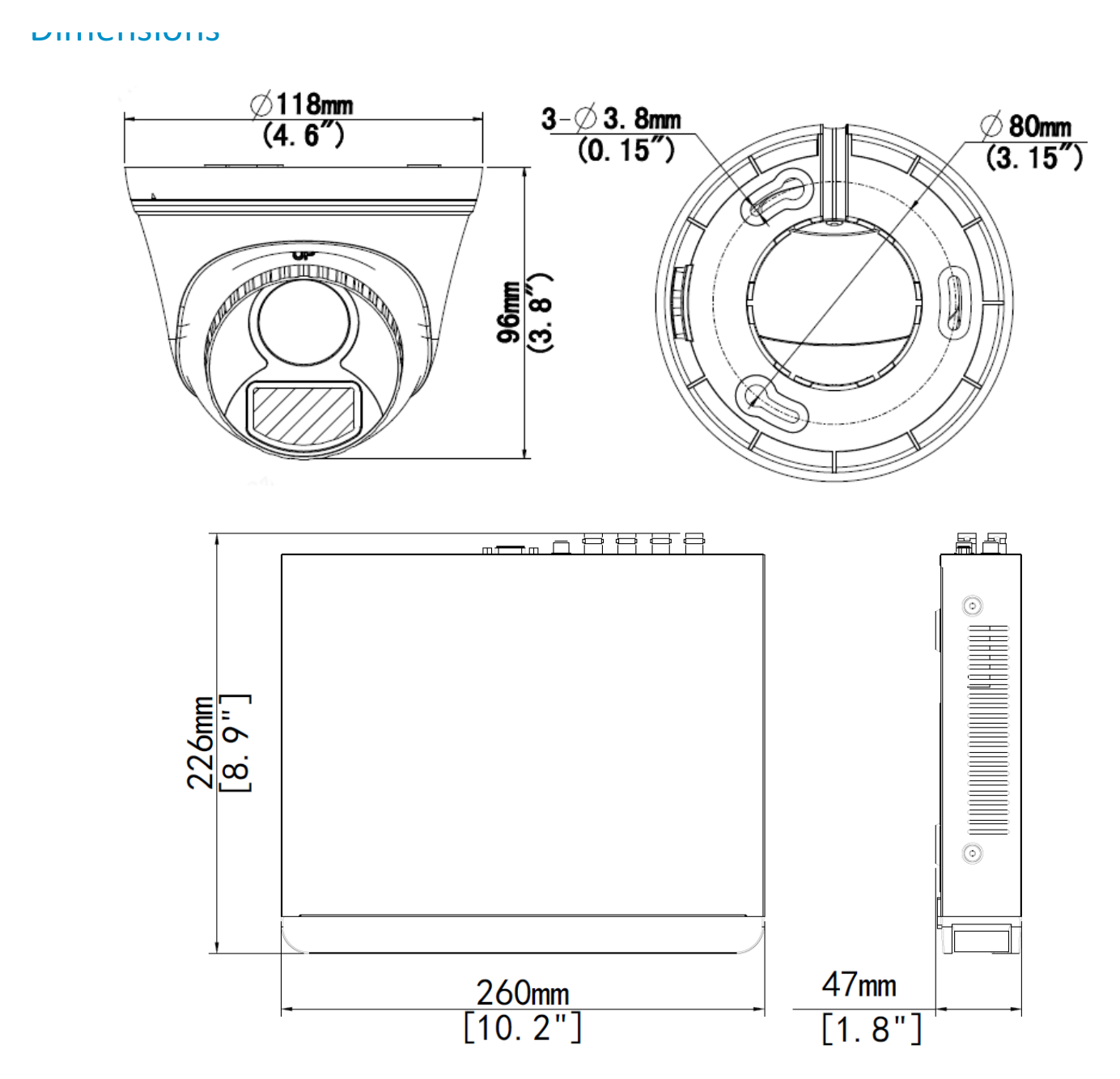 UNV-KIT-XVR301-08Q3&8-UAC-T115-F28-V1.00 外形尺寸圖 Φ118mm*96mm (diameter*height)｜重量 182g(0.401lb)｜Unit: mm
