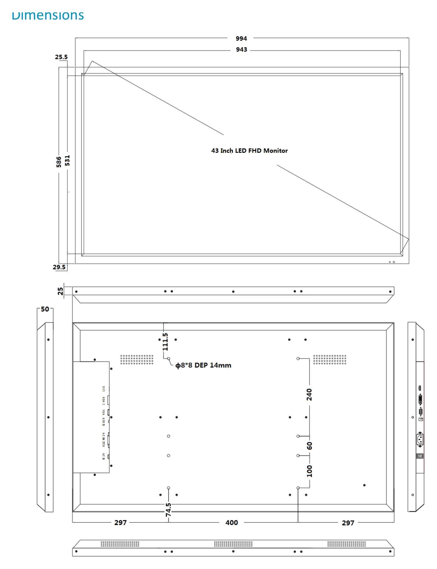UNV-MW3243-E-LED-MONITOR 外形尺寸圖 詳見圖示｜Unit: mm