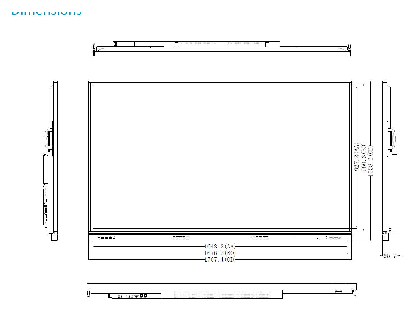 UNV-MW3575-T-A-SMART-INTERACTIVE-DISPLAY 外形尺寸圖 詳見圖示｜Unit: mm