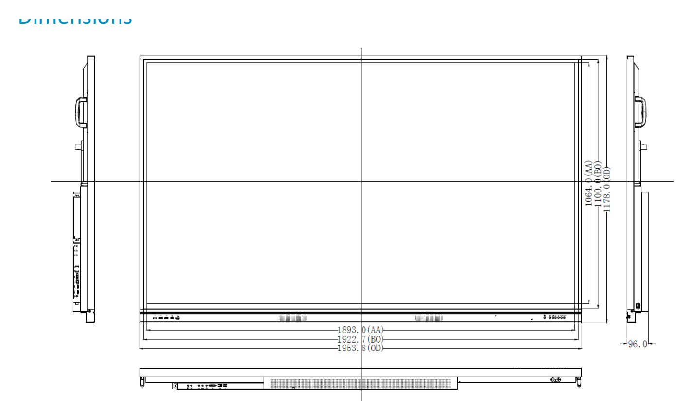 UNV-MW3586-T-A-SMART-INTERACTIVE-DISPLAY 外形尺寸圖 詳見圖示｜Unit: mm