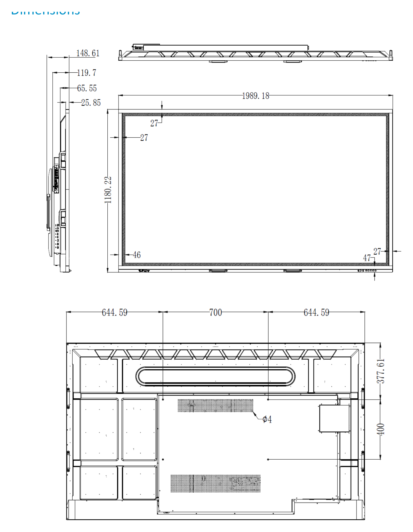 UNV-MW3586-T-SMART-INTERACTIVE-DISPLAY 外形尺寸圖 詳見圖示｜Unit: mm