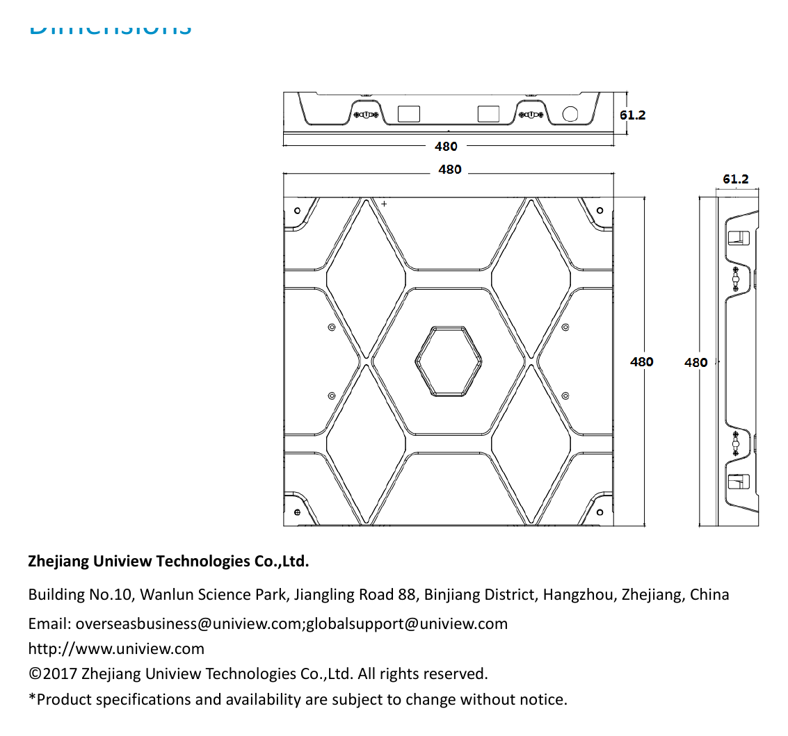 UNV-MW7225-LED-FULL-COLOR-DISPLAY-UNIT 外形尺寸圖 詳見圖示｜Unit: mm