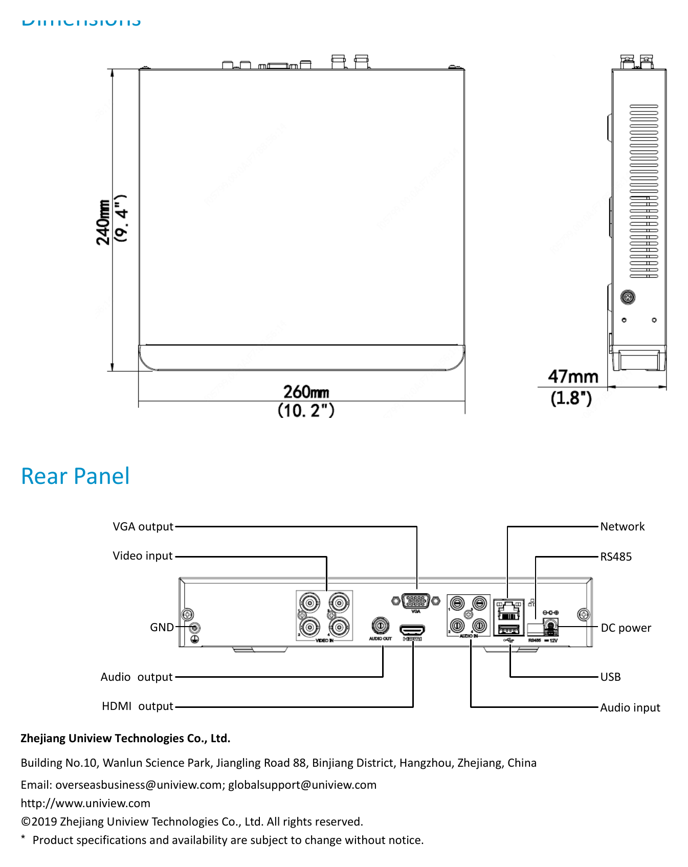 UNV-NVR201-SERIES-V1.05 外形尺寸圖 詳見圖示|Unit: mm