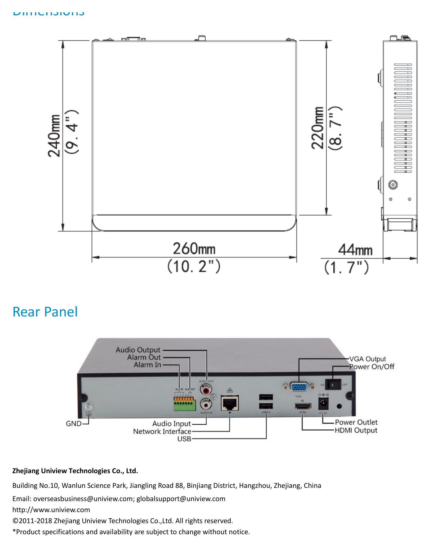 UNV-NVR301E-SERIES 外形尺寸圖 詳見圖示｜Unit: mm