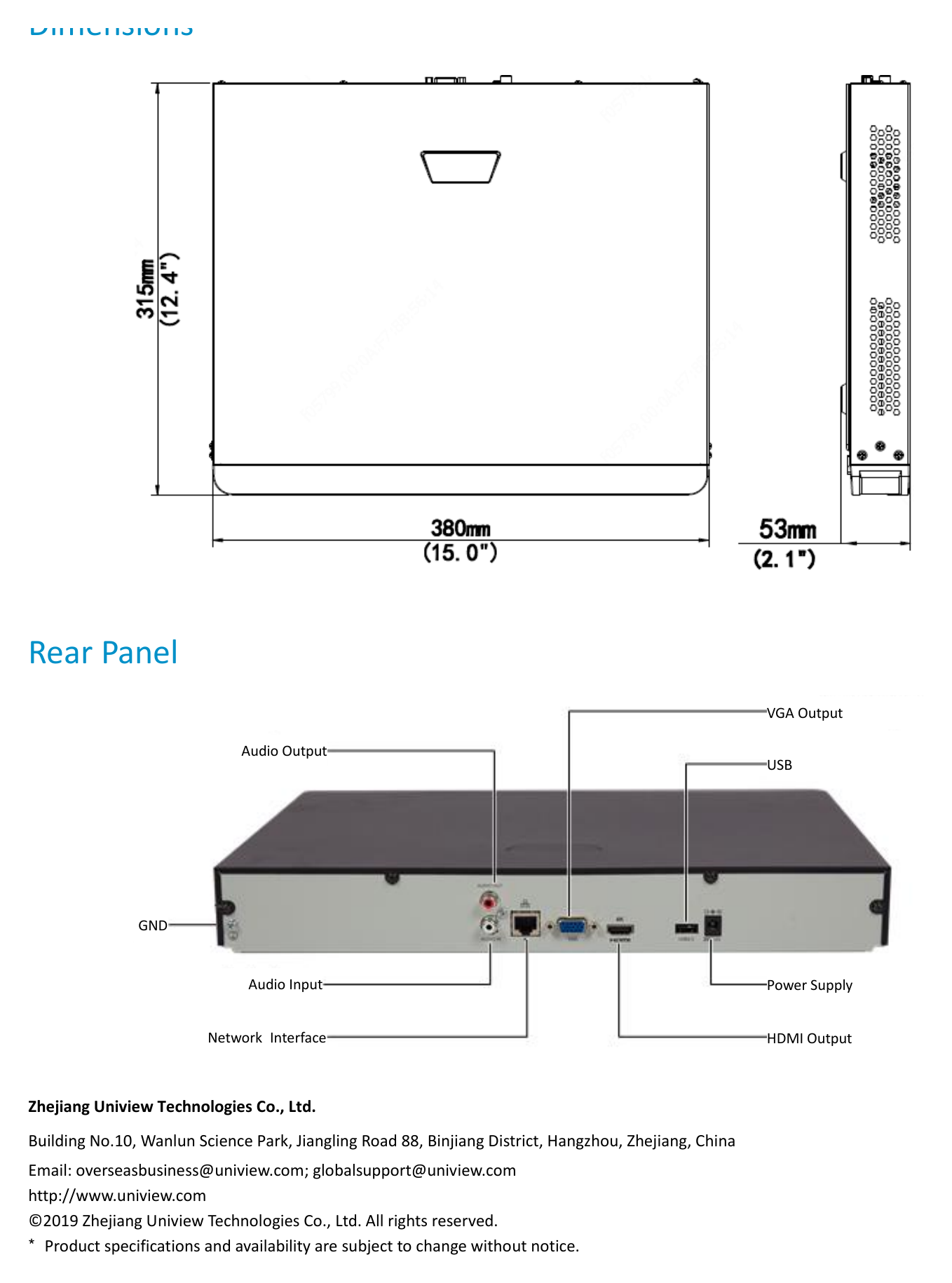 UNV-NVR302-09S 外形尺寸圖 詳見圖示|Unit: mm