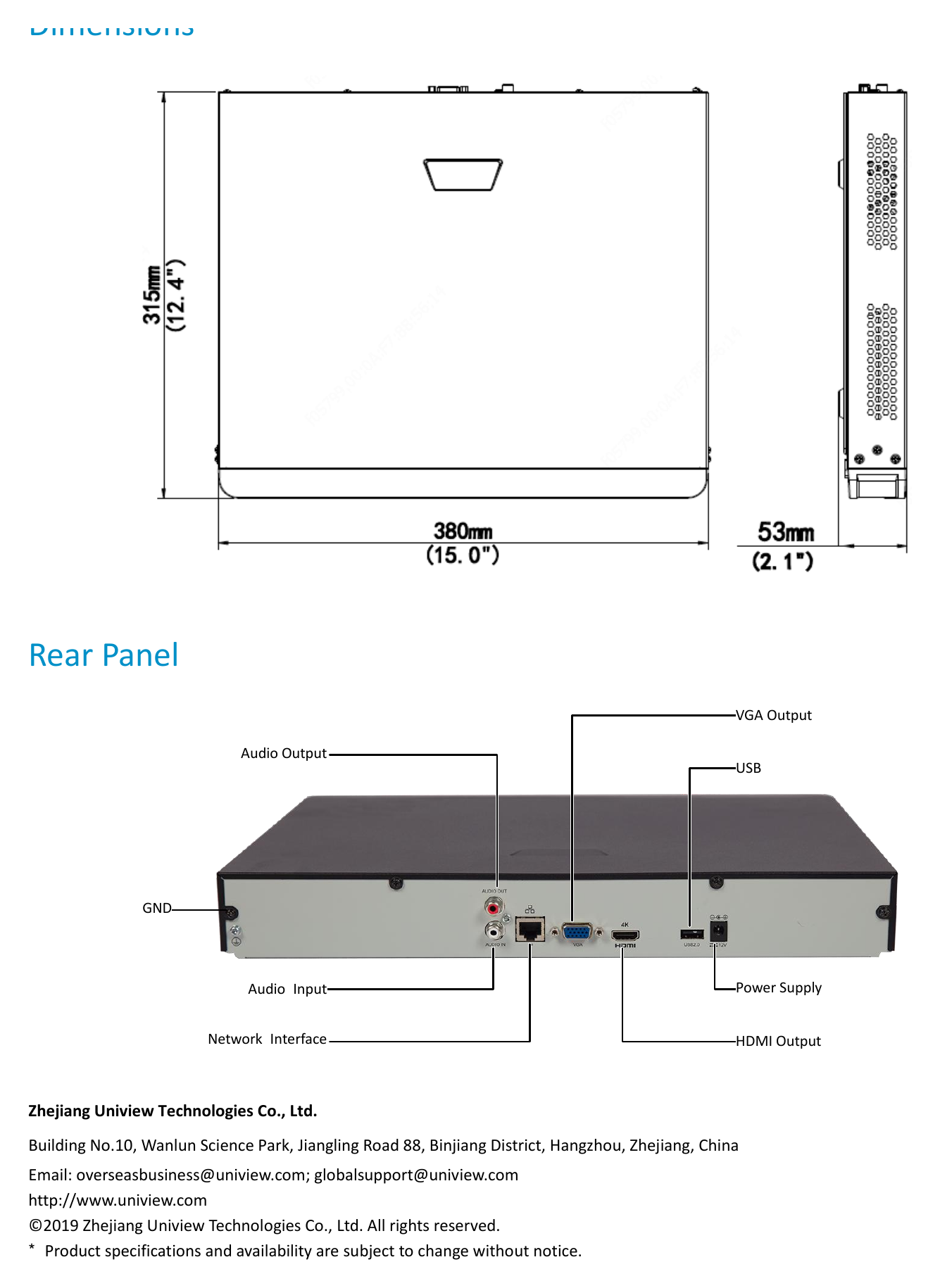 UNV-NVR302-16S 外形尺寸圖 詳見圖示|Unit: mm