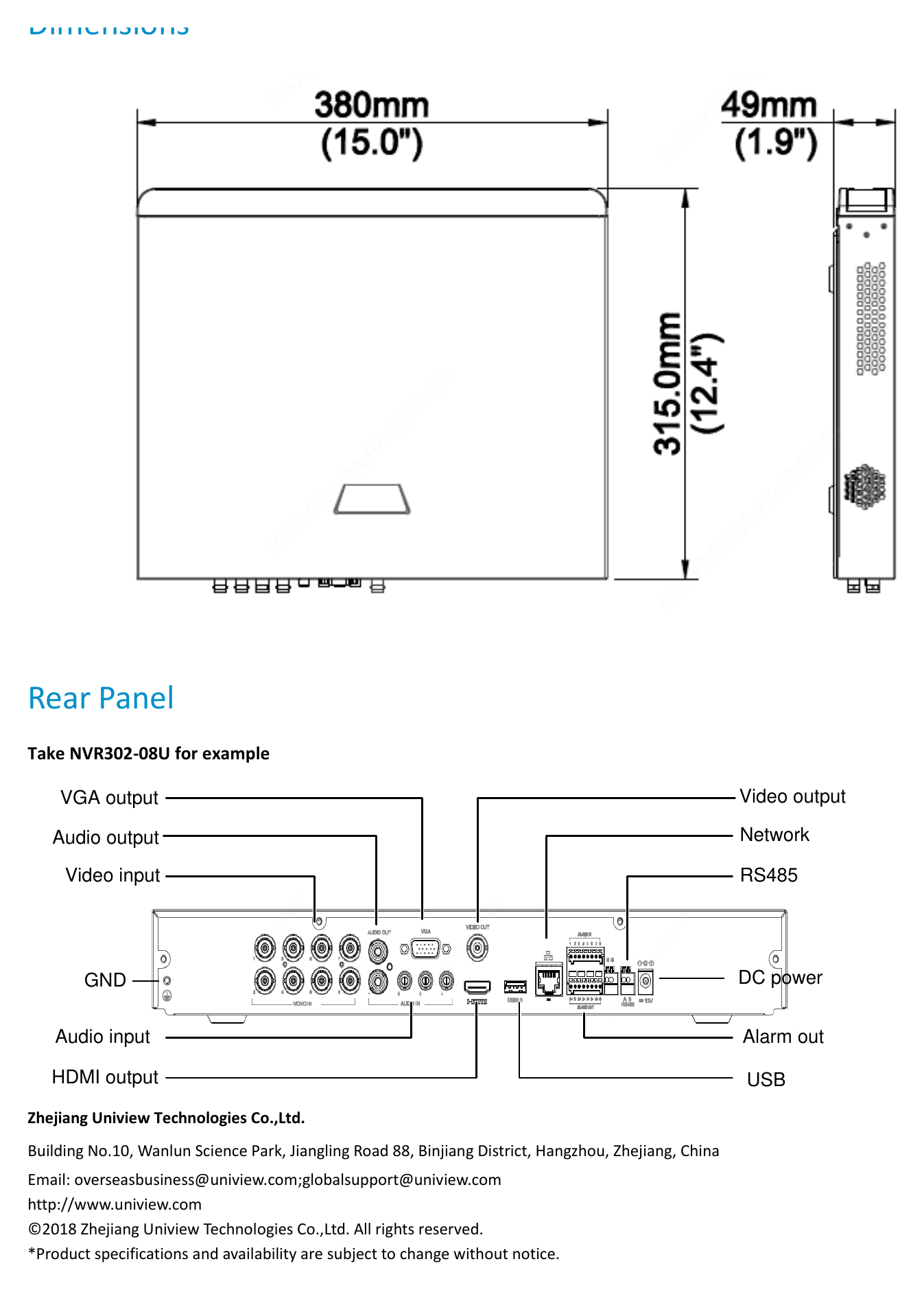 UNV-NVR302-SERIES-V1.03 外形尺寸圖 詳見圖示｜Unit: mm