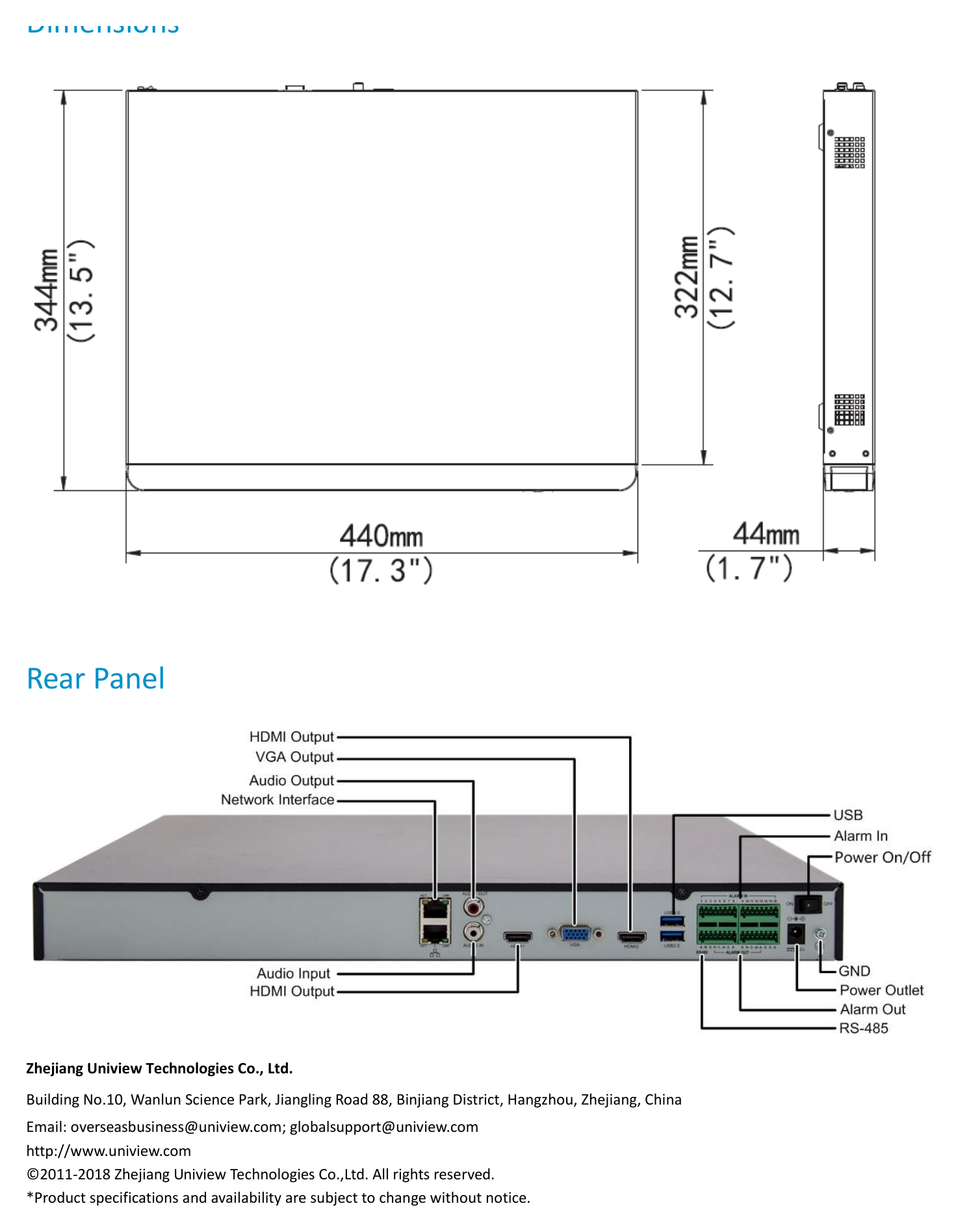 UNV-NVR304-E-B-SERIES 外形尺寸圖 詳見圖示｜Unit: mm