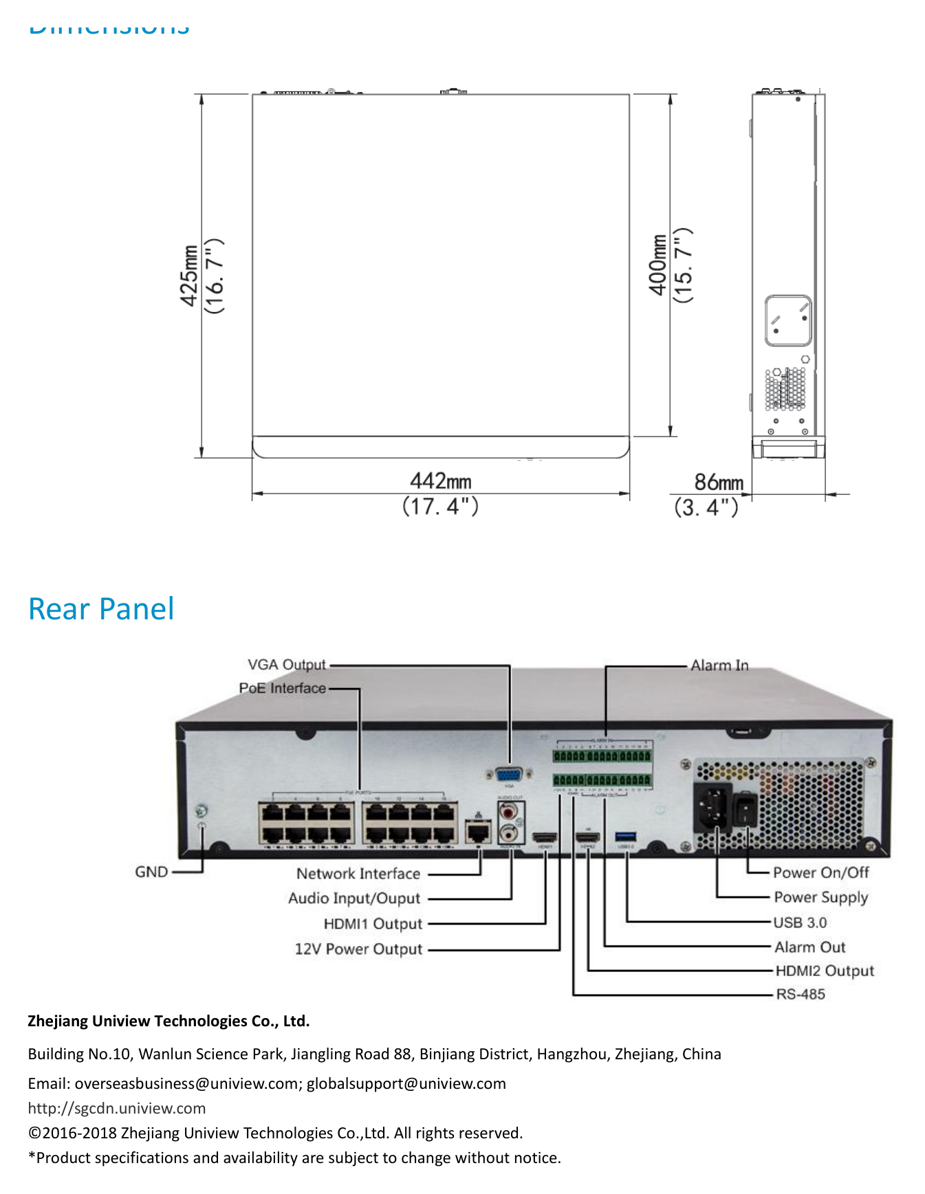 UNV-NVR304-EP-B-SERIES 外形尺寸圖 詳見圖示｜Unit: mm