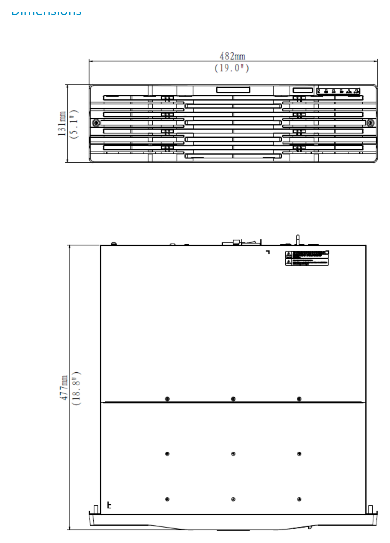 UNV-NVR516-SERIES 外形尺寸圖 482mm ×477mm × 131mm (18.8"× 19.0" ×5.1")｜Unit: mm