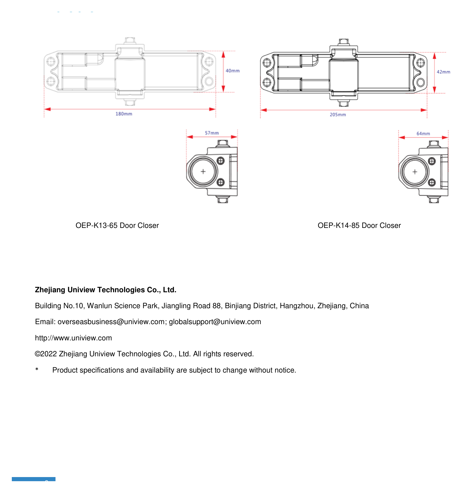 UNV-OEP-K13-65,-OEP-K14-85-DOOR-CLOSER 外形尺寸圖 詳見圖示｜Unit: mm