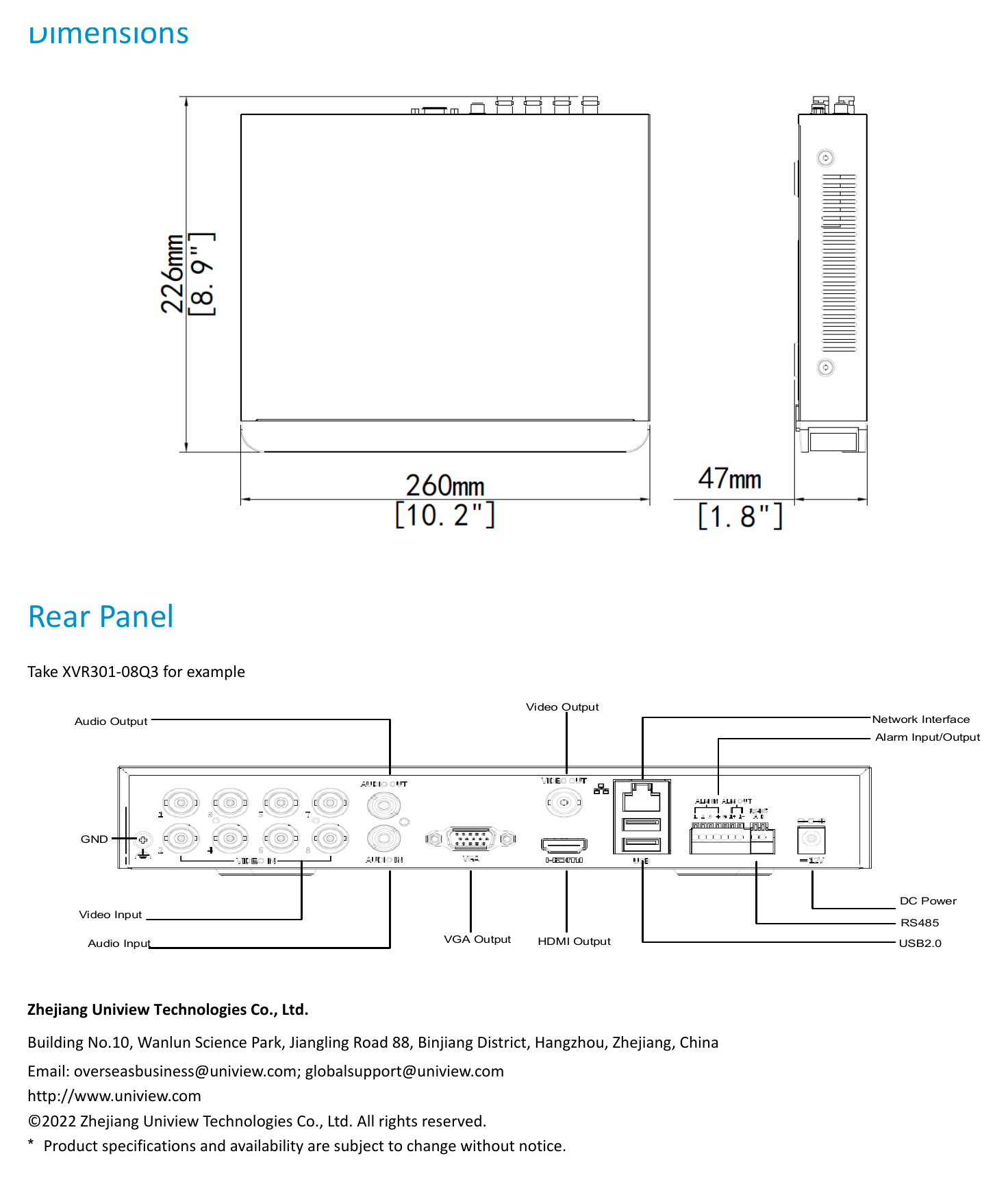 UNV-XVR301-Q3-SERIES-V1.0 外形尺寸圖 詳見圖示｜Unit: mm