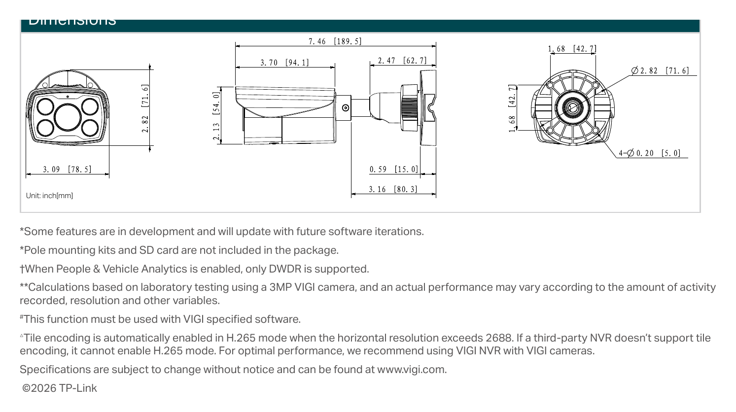 VIGI-C350 外形尺寸圖 詳見圖示｜Unit: mm