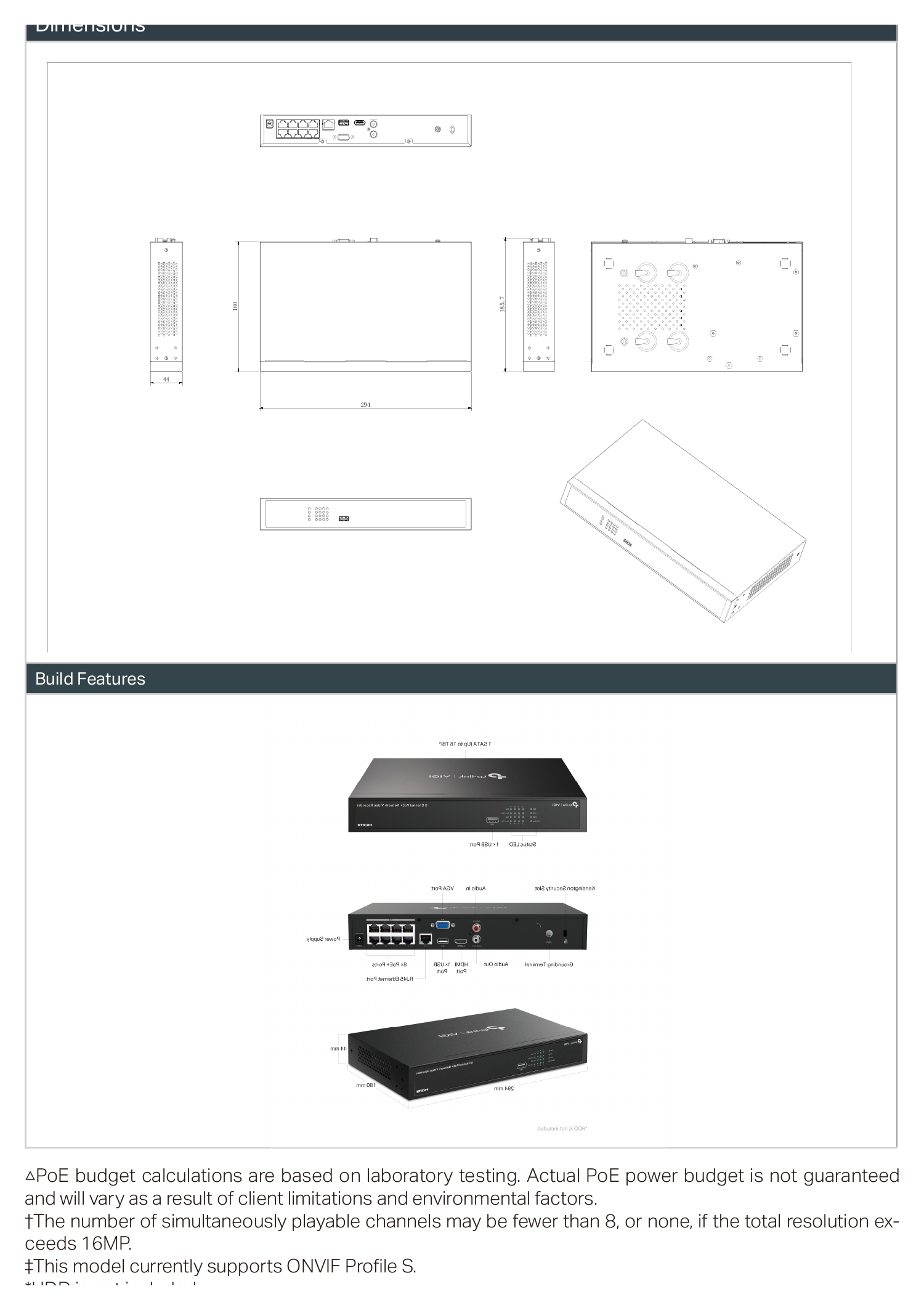 VIGI-NVR1008H-8MP 外形尺寸圖 詳見圖示｜Unit: mm