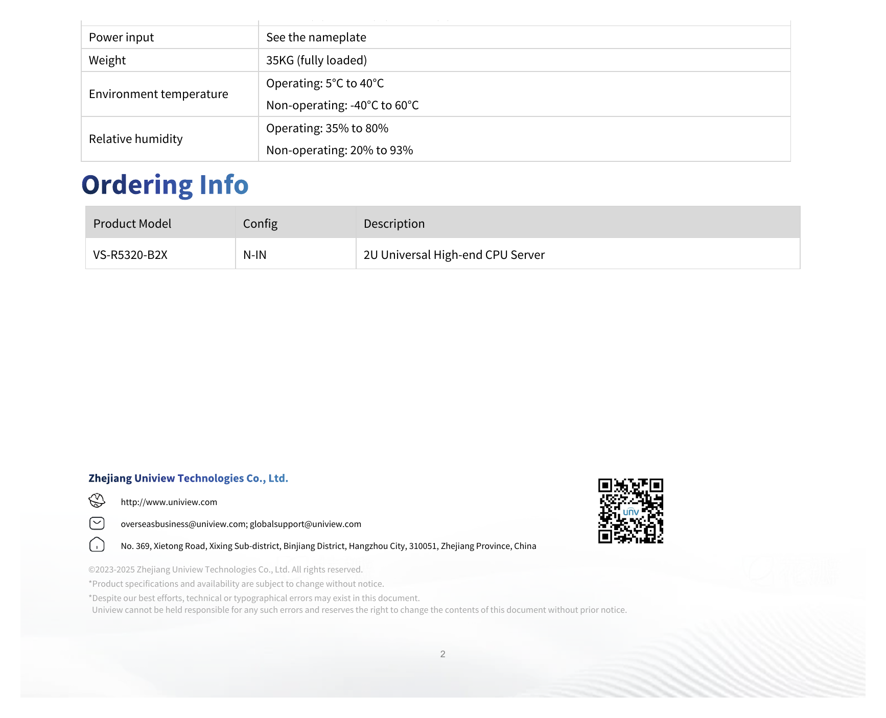 VS-R5320-B2X-N-IN 外形尺寸圖 87.8mm(H)x446mm(W)x794mm(D)｜重量 35KG (fully loaded) Operating: 5°C to 40°C Non-operating: -40°C to 60°C Operating: 35% to