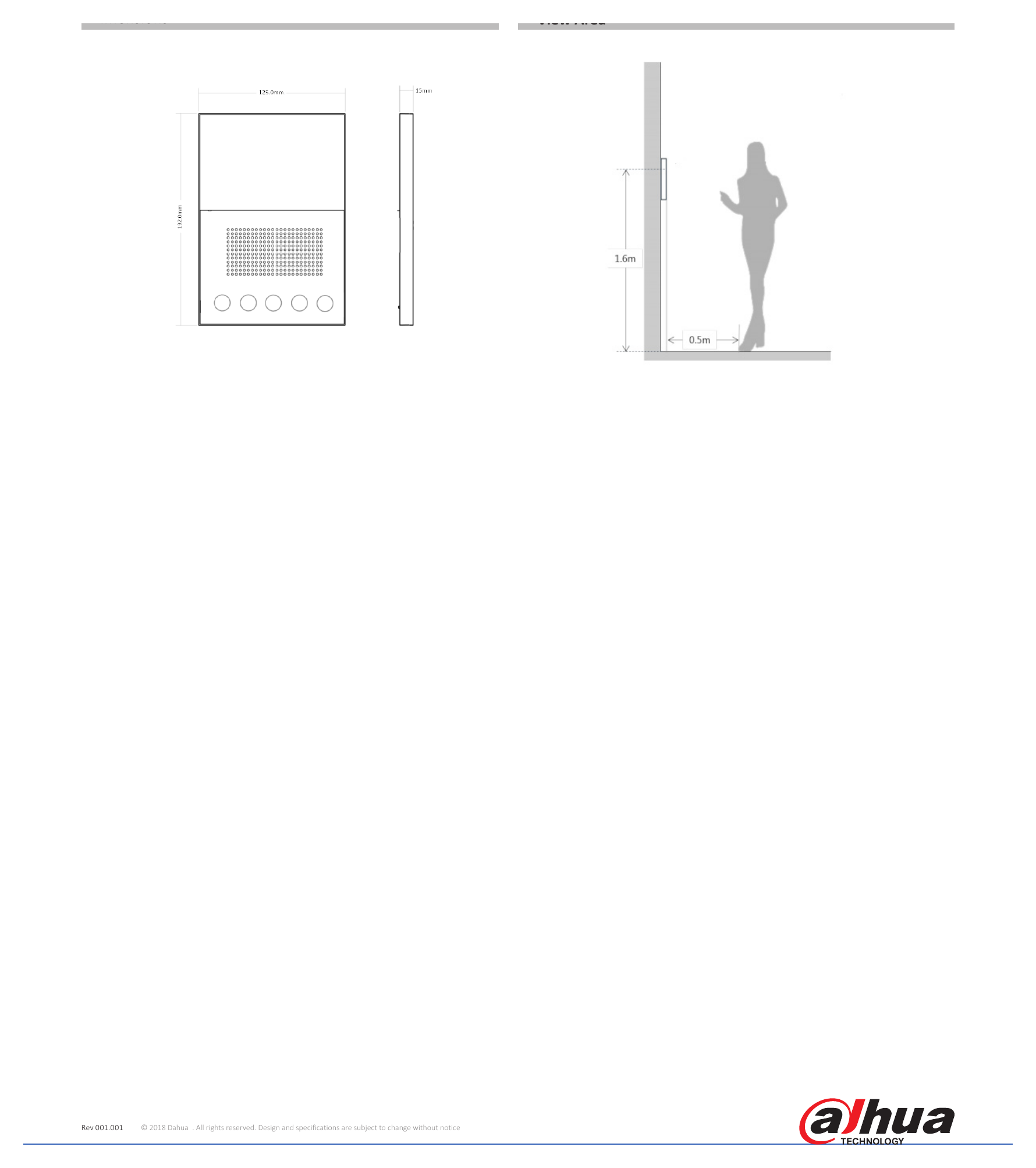 VTH2201DW 外形尺寸圖 View Area｜Unit: mm