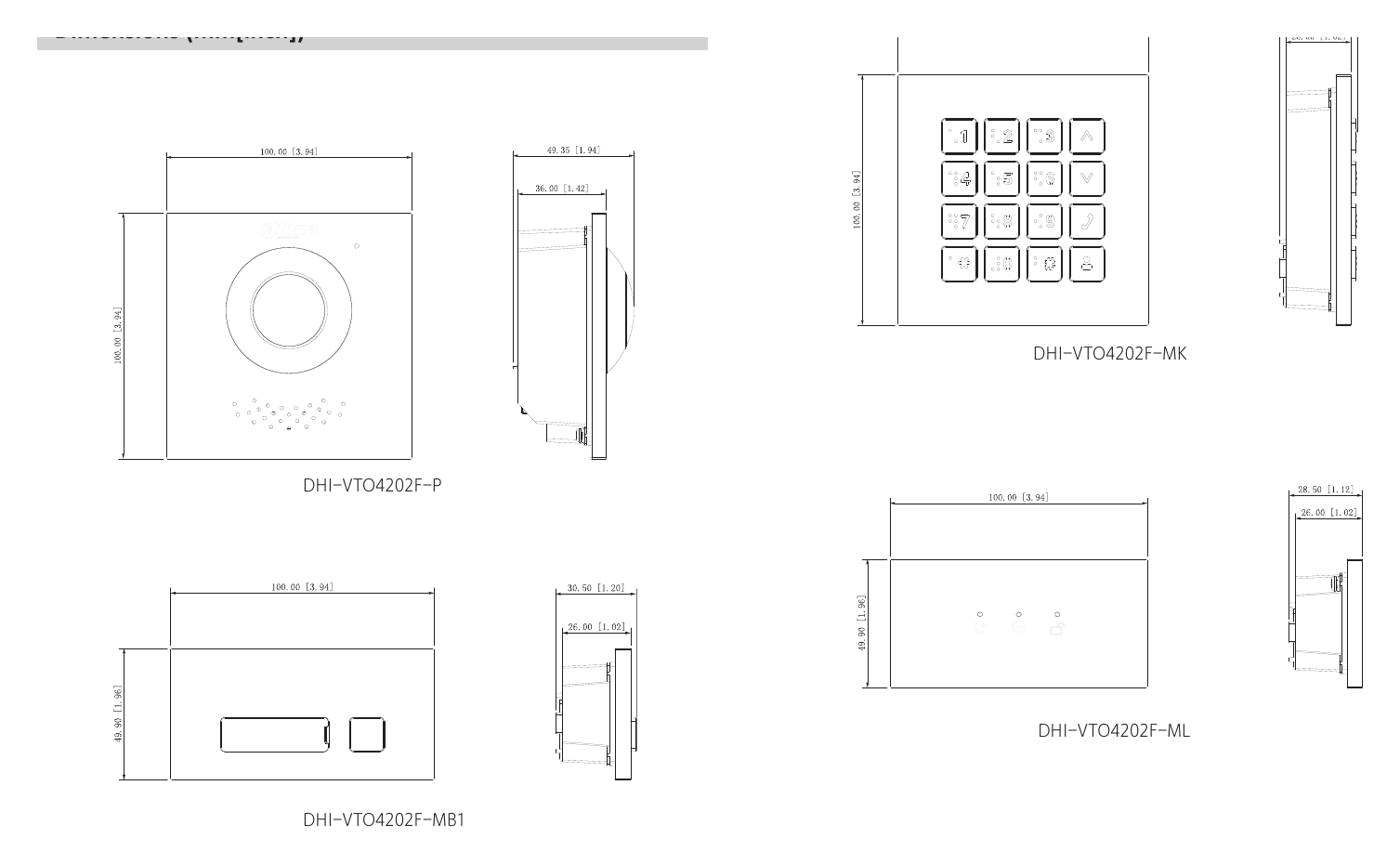 VTO4202F-X-SERIES 外形尺寸圖 100 mm × 49.90 mm × 28.50 mm (3.94'' × 1.96'' × 1.12'') Indicator IK07; IP65 (Apply silica gel to gaps between the devic