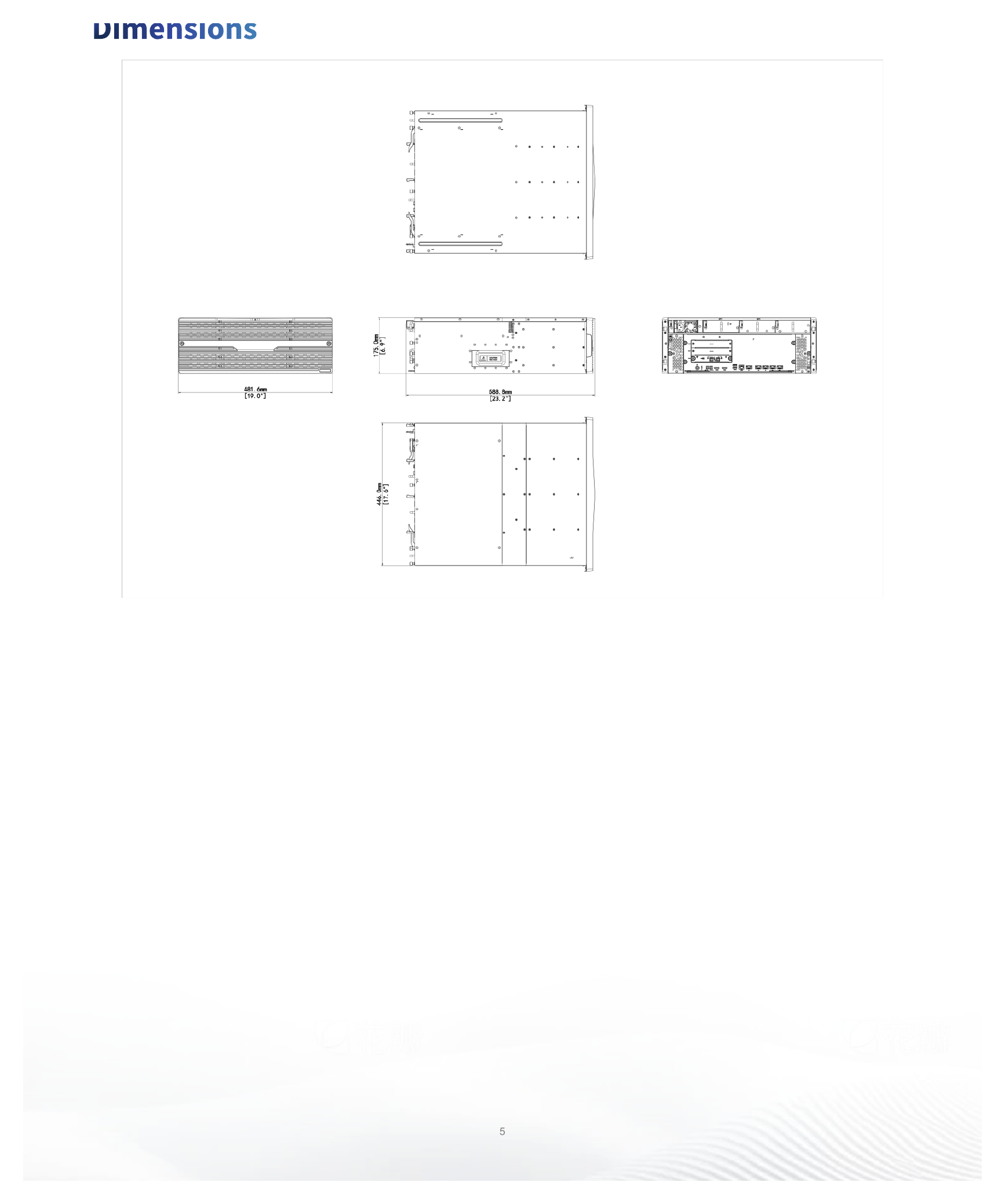 VX1824-V3 外形尺寸圖 Controller enclosure: 175.0mm×481.6mm×589.0mm｜重量 Controller enclosure :Fully configured：< 46 kg｜Unit: mm