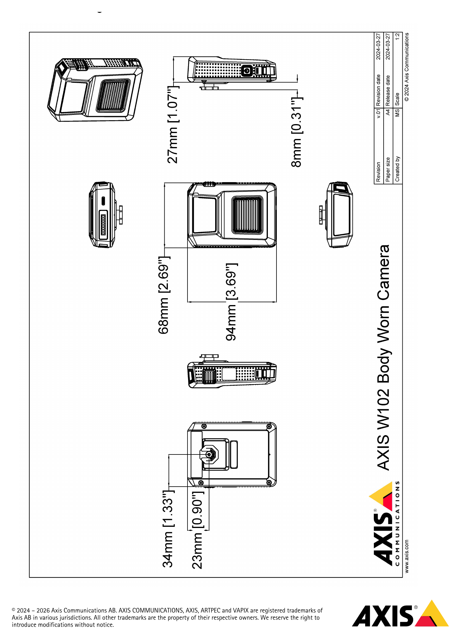 W102-BODY-WORN-CAMERA 外形尺寸圖 Environmental responsibility｜Unit: mm