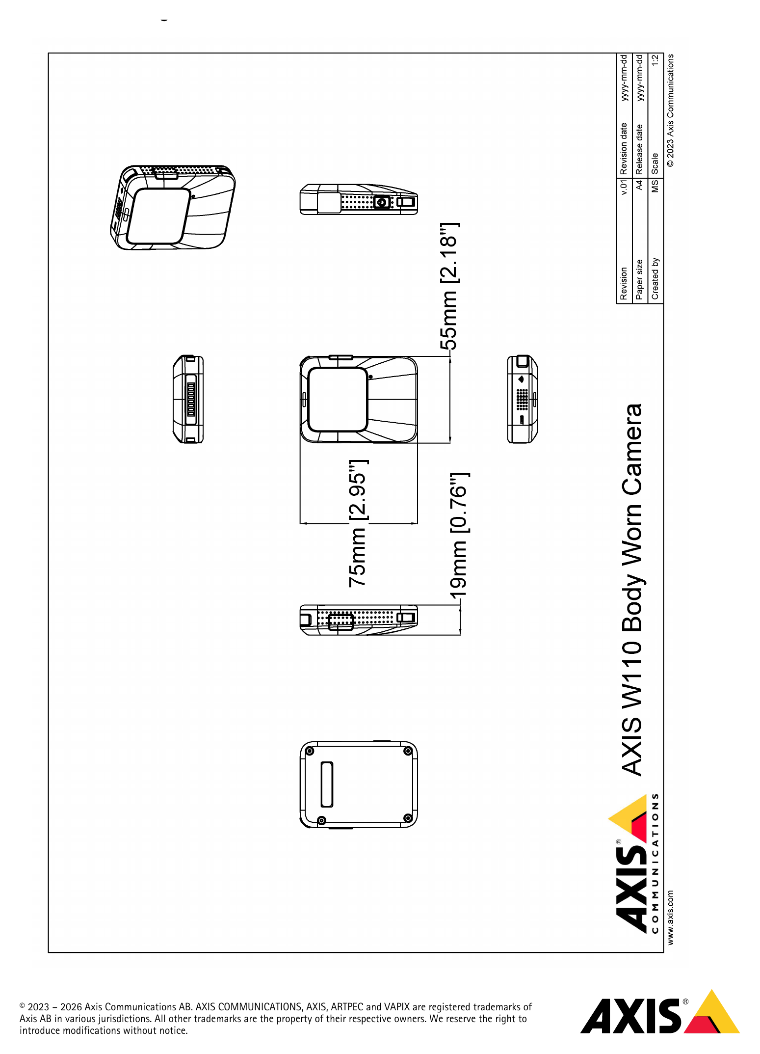 W110-BODY-WORN-CAMERA 外形尺寸圖 詳見圖示｜Unit: mm