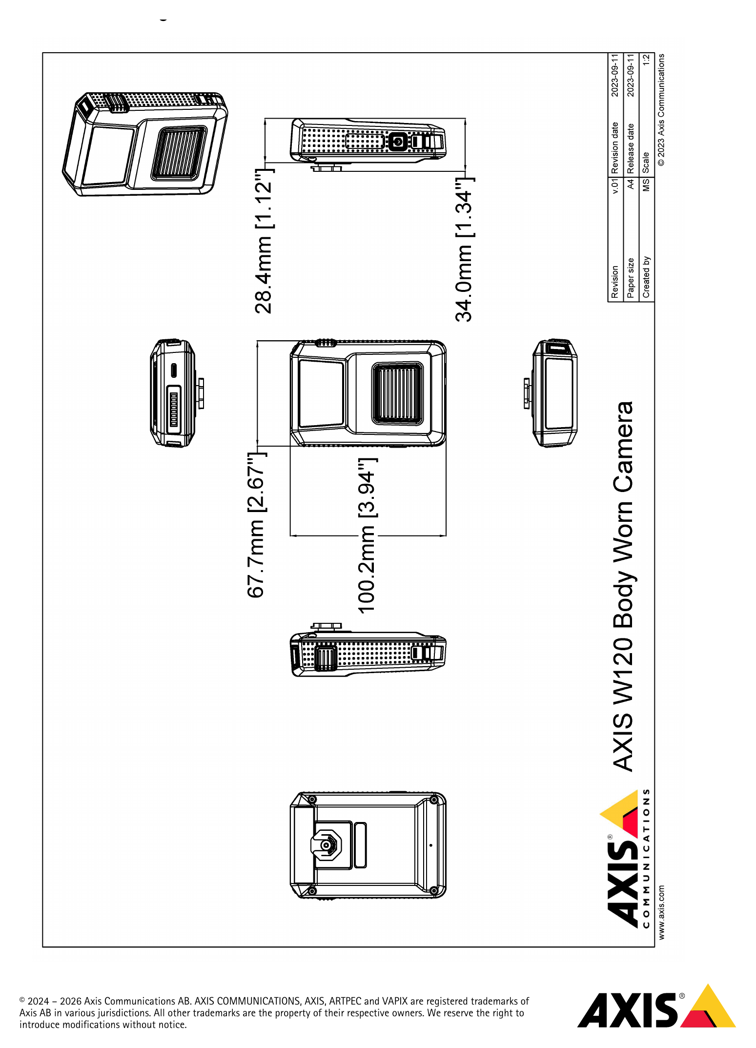 W120-BODY-WORN-CAMERA 外形尺寸圖 詳見圖示｜Unit: mm