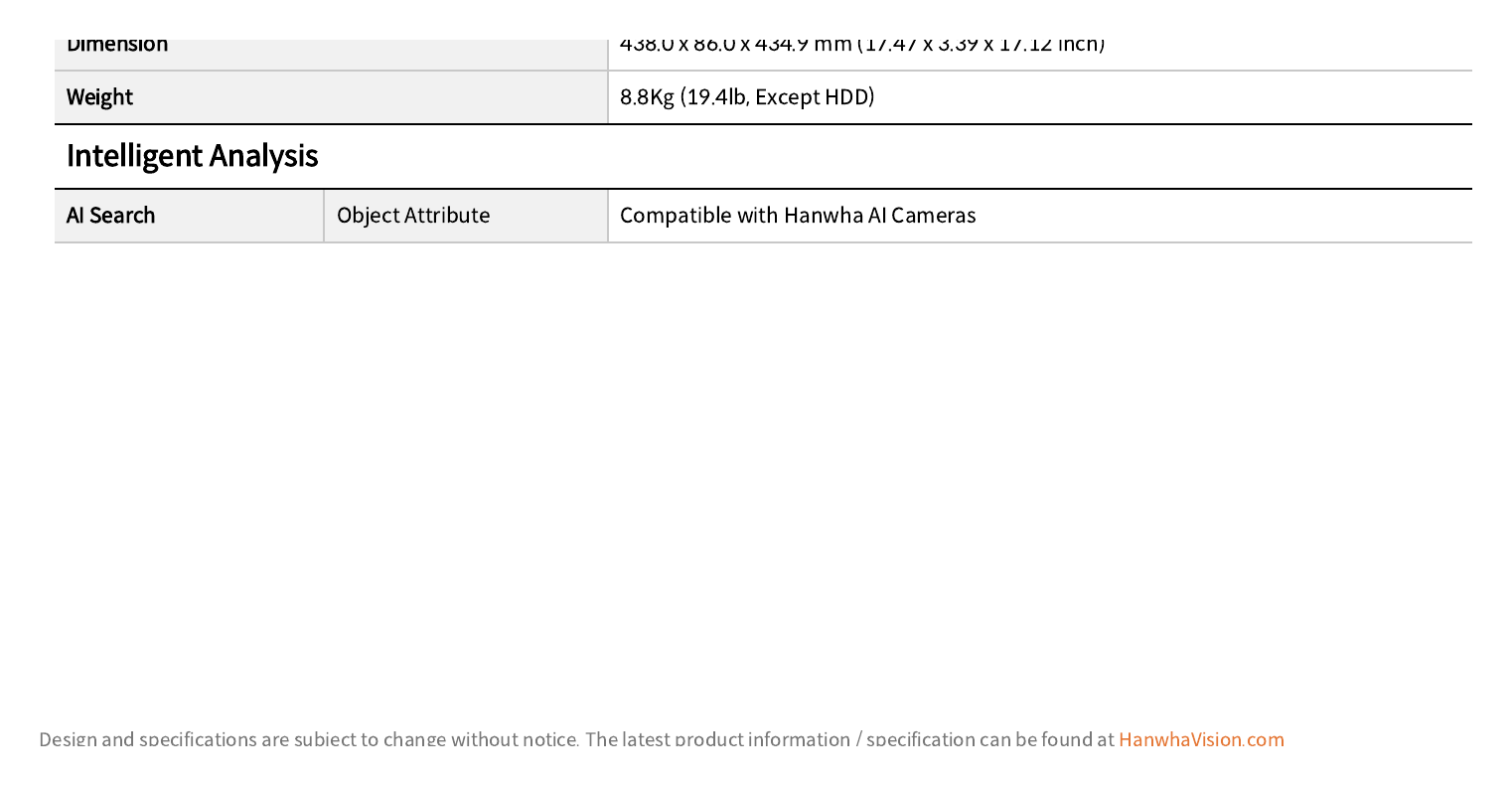XRN-3220RB2 外形尺寸圖 438.0 x 86.0 x 434.9 mm (17.47 x 3.39 x 17.12 inch)｜重量 8.8Kg (19.4lb, Except HDD) Intelligent Analysis｜Unit: mm