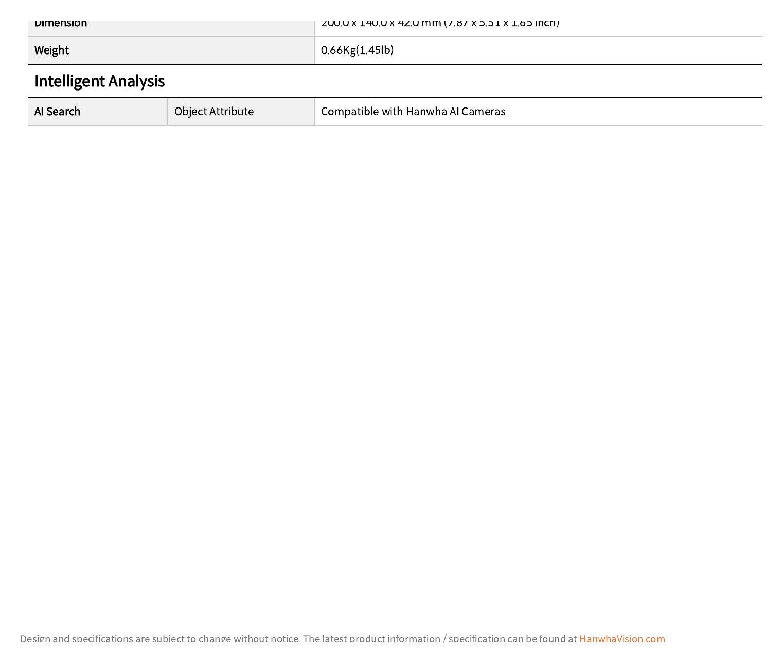 XRN-426S-1T 外形尺寸圖 200.0 x 140.0 x 42.0 mm (7.87 x 5.51 x 1.65 inch)｜重量 0.66Kg(1.45lb) Intelligent Analysis｜Unit: mm