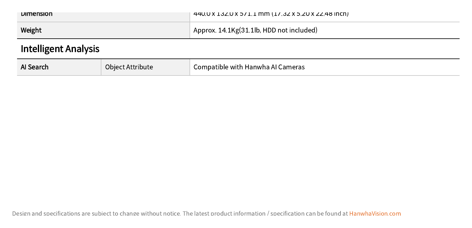 XRN-6410DB4 外形尺寸圖 440.0 x 132.0 x 571.1 mm (17.32 x 5.20 x 22.48 inch)｜重量 Approx. 14.1Kg(31.1lb, HDD not included) Intelligent Analysis｜Un