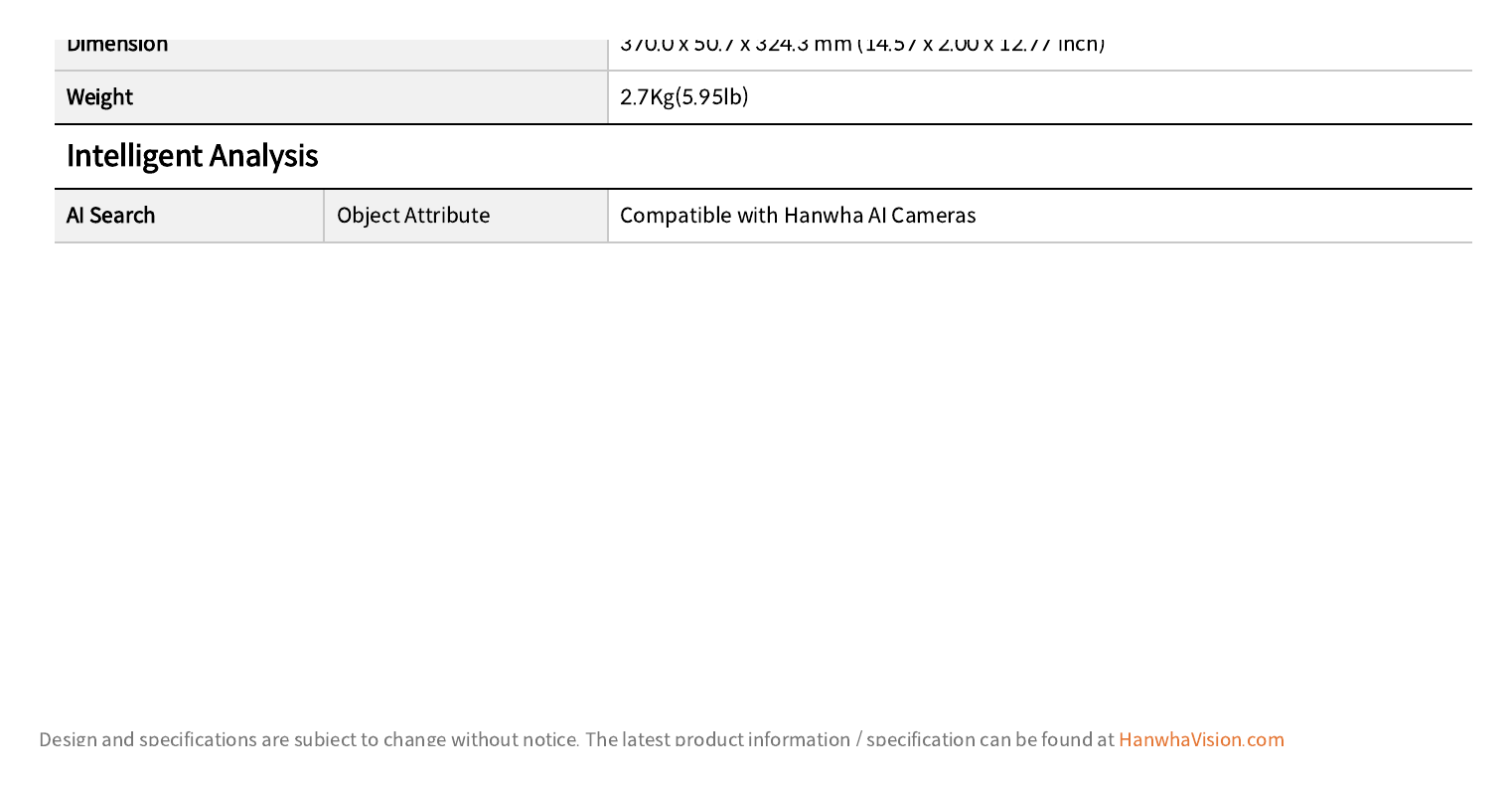 XRN-820S 外形尺寸圖 370.0 x 50.7 x 324.3 mm (14.57 x 2.00 x 12.77 inch)｜重量 2.7Kg(5.95lb) Intelligent Analysis｜Unit: mm