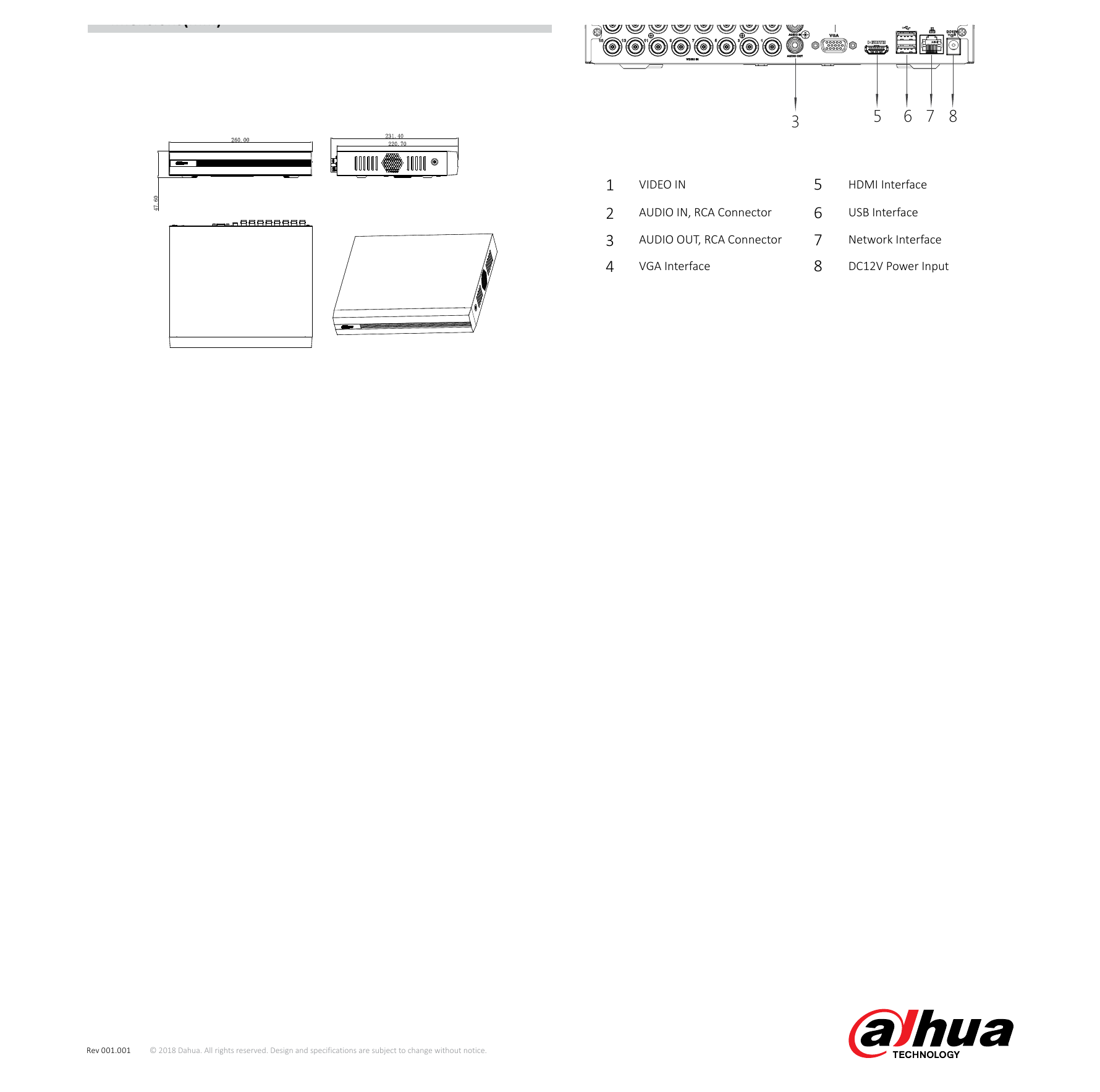 XVR1B16H 外形尺寸圖 Compact 1U, 260×236×48mm(10.2"×9.3"×1.9")｜Unit: mm