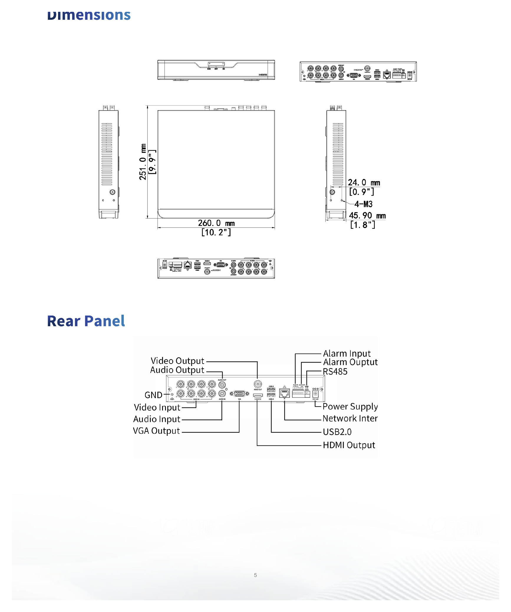 XVR301-08U3 外形尺寸圖 260mm ×251mm× 46mm (10.2" × 9.9"×1.8")｜Unit: mm