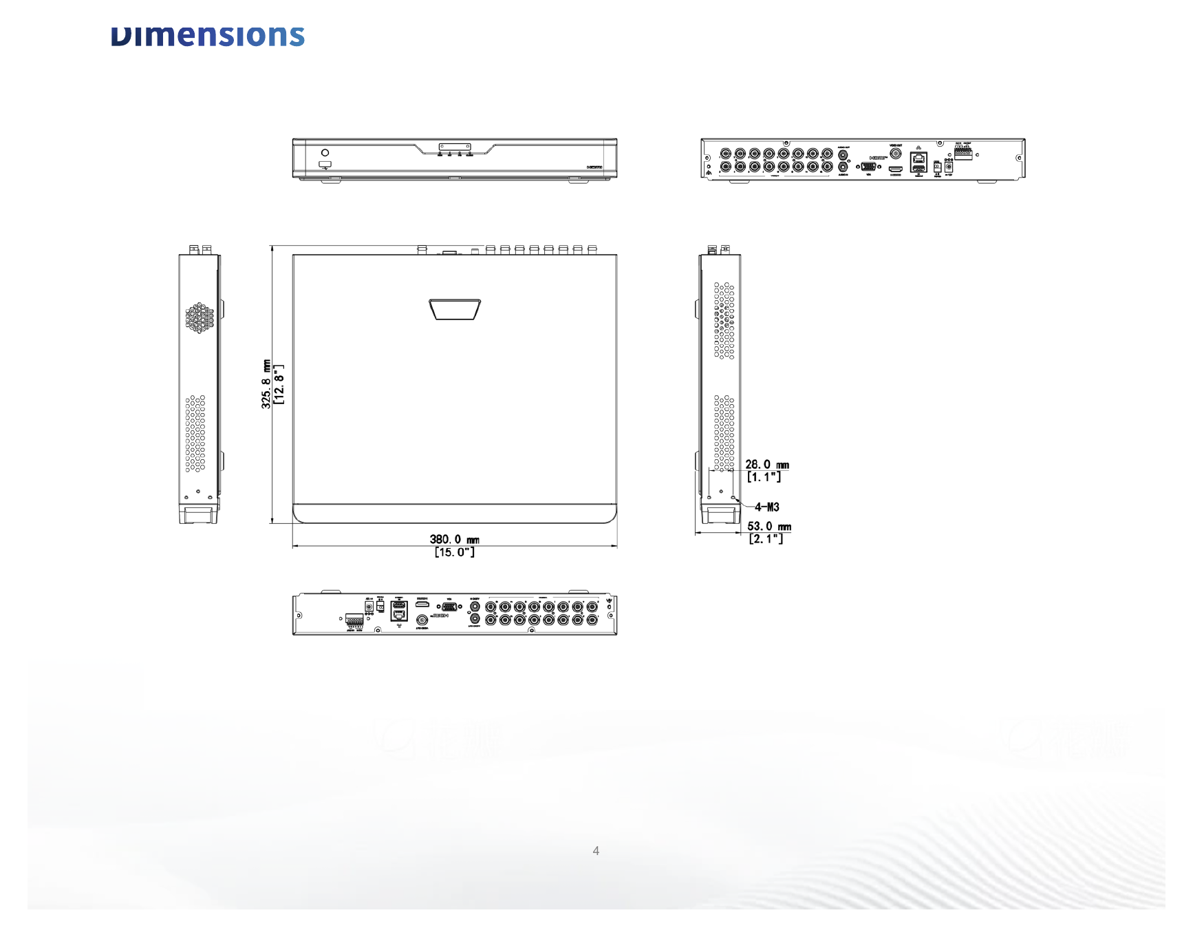 XVR302-16Q3 外形尺寸圖 380mm ×326mm× 53mm (15.0" × 12.8"×2.1")｜Unit: mm