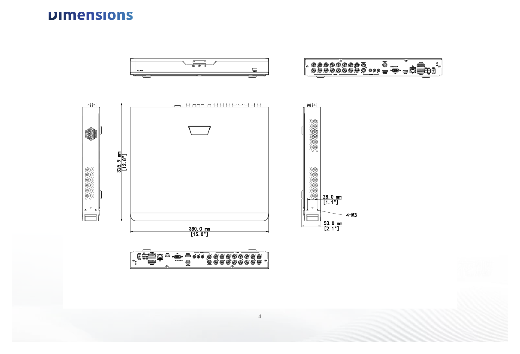 XVR302-16U3 外形尺寸圖 380mm × 326mm × 53mm (15.0" × 12.8"×2.1")｜Unit: mm