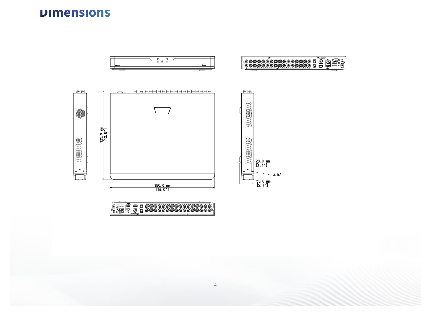 XVR302-32Q3 外形尺寸圖 380mm ×326mm× 53mm (15.0" × 12.8"×2.1")｜Unit: mm