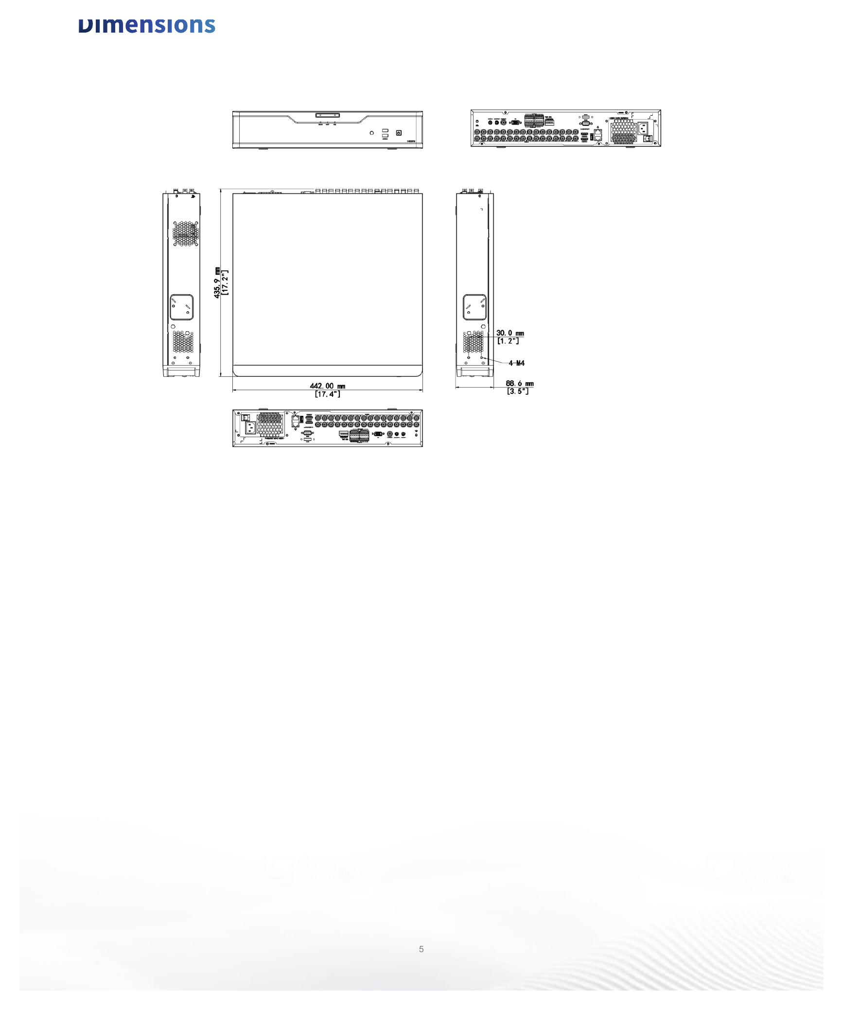 XVR304-32Q3 外形尺寸圖 442.0mm × 435.9mm × 88.6mm (17.4" × 17.2" × 3.5")｜Unit: mm