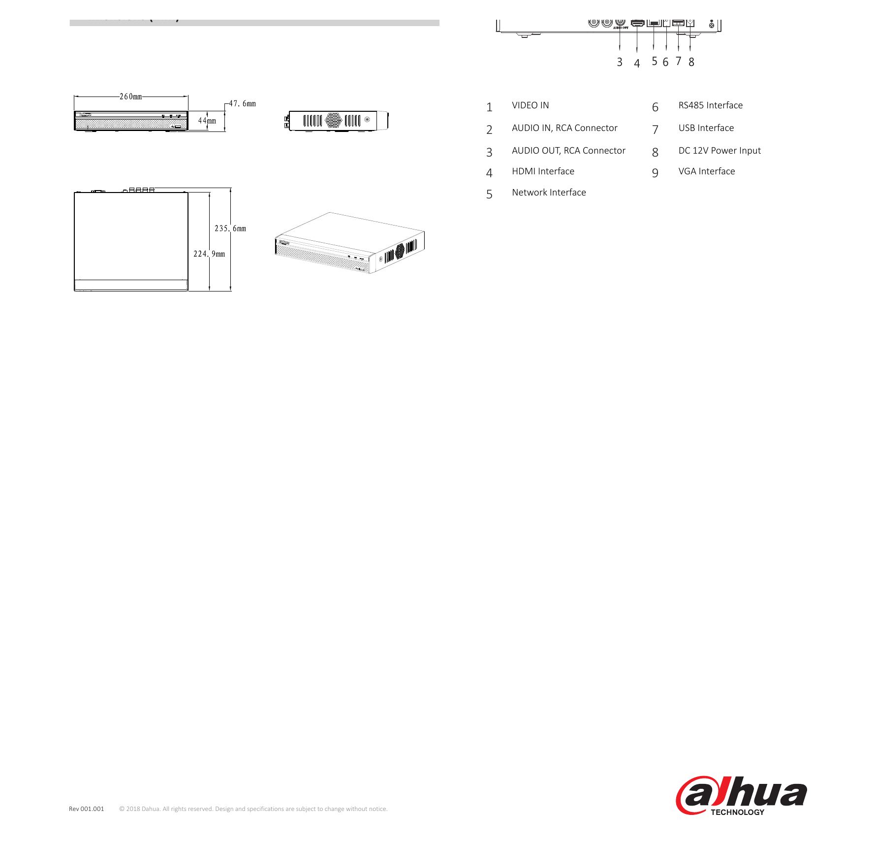 XVR4104HS-X1 外形尺寸圖 Compact 1U, 260×236×48mm(10.2"×9.3"×1.9")｜Unit: mm