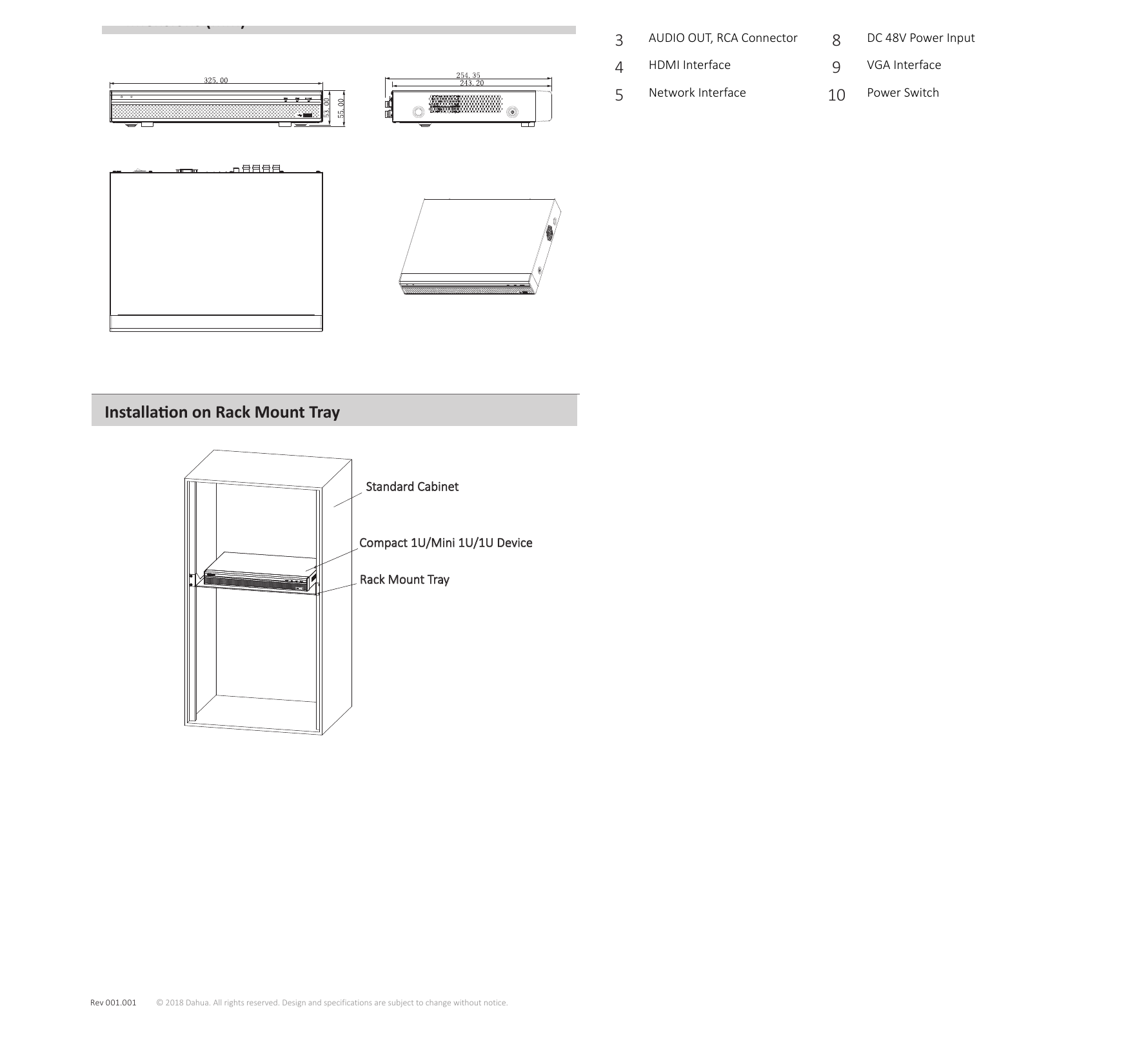 XVR5108H-4KL-X-8P 外形尺寸圖 Mini 1U, 325mm×255mm×55mm (12.8" x 10" x 2.2")｜Unit: mm