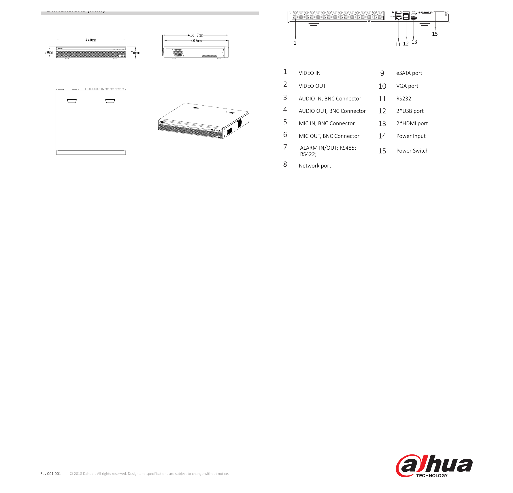 XVR5432L-X 外形尺寸圖 1.5U, 440mm×417mm×76mm (17.3"x 16.4" x 3.0")｜Unit: mm