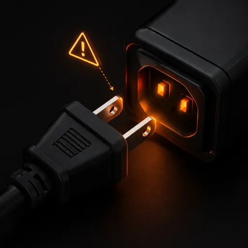 插頭鬆脫：電源接觸不良示意圖示