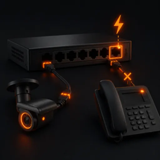 PoE 供電不足:監控/話機冇電示意圖示